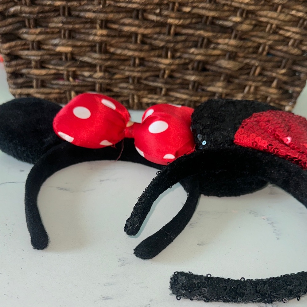 Disney 2 Pack Minnie Mouse Sequin Ears and Red Polka Dot Bow Headbands - Picture 7 of 7